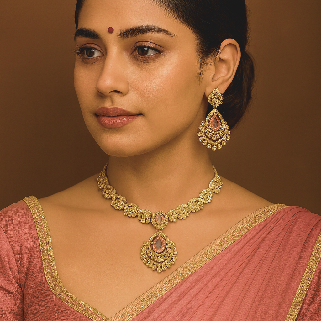 Pink Chaandbali Necklace Set