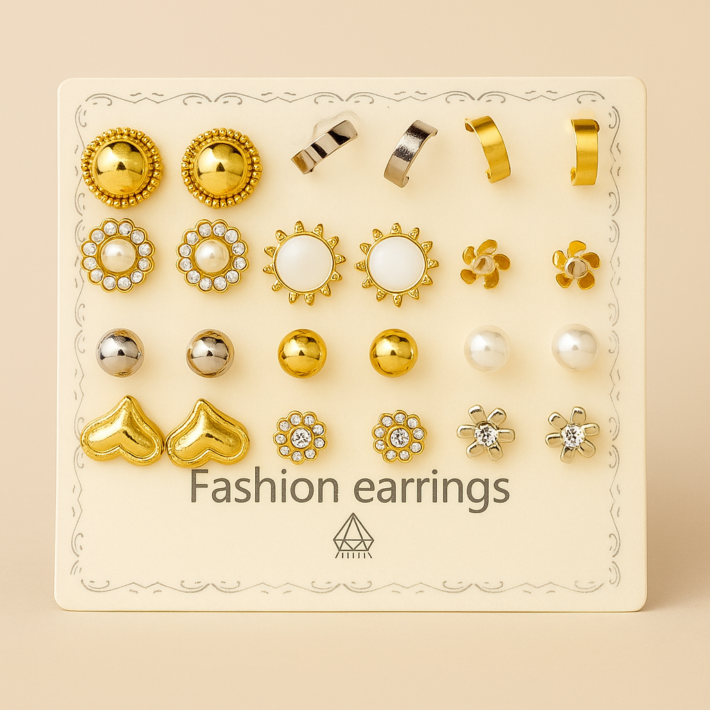 12 Pairs Card Mounted Earrings Set