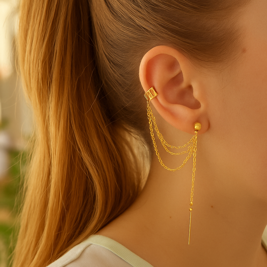Chainleaf Charm Layered Earrings