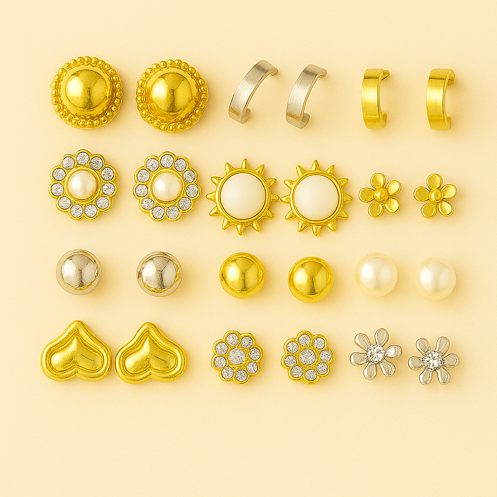 12 Pairs Card Mounted Earrings Set