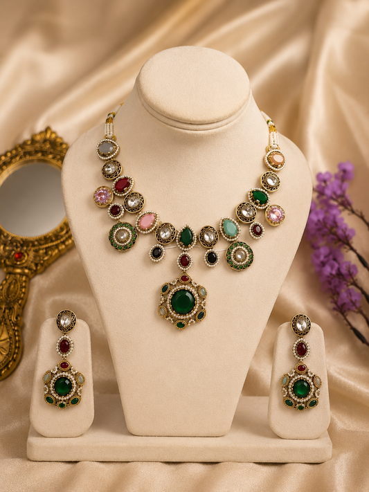 Sabyasachi Inspired Navratna Necklace Set