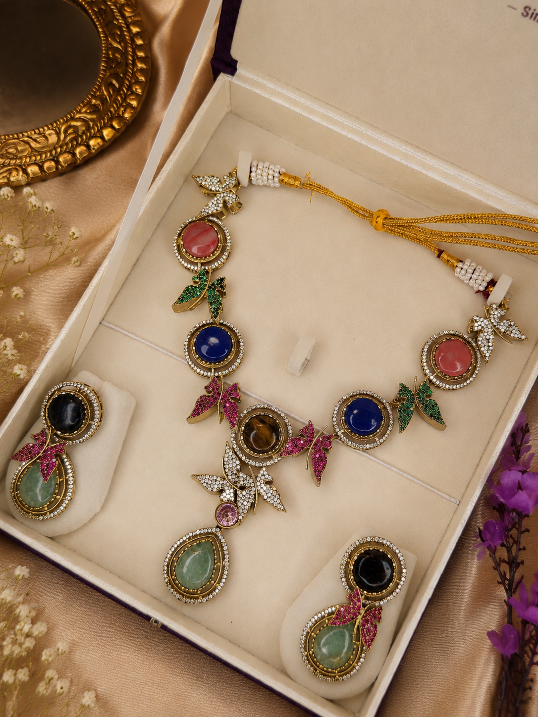 Multicolor Gemstone Butterfly Sabyasachi Necklace Set