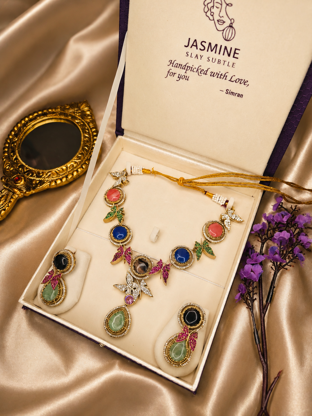 Multicolor Gemstone Butterfly Sabyasachi Necklace Set