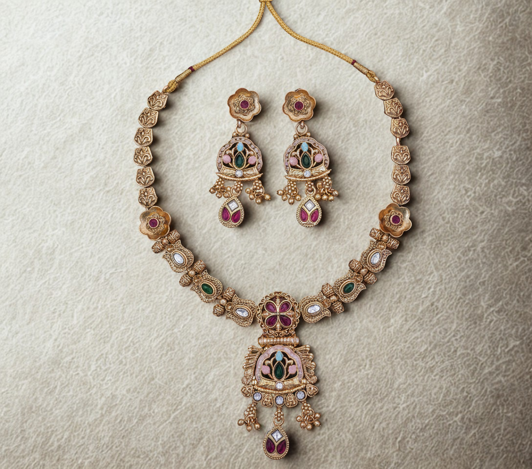 Rajwada Temple Bloom Necklace Set