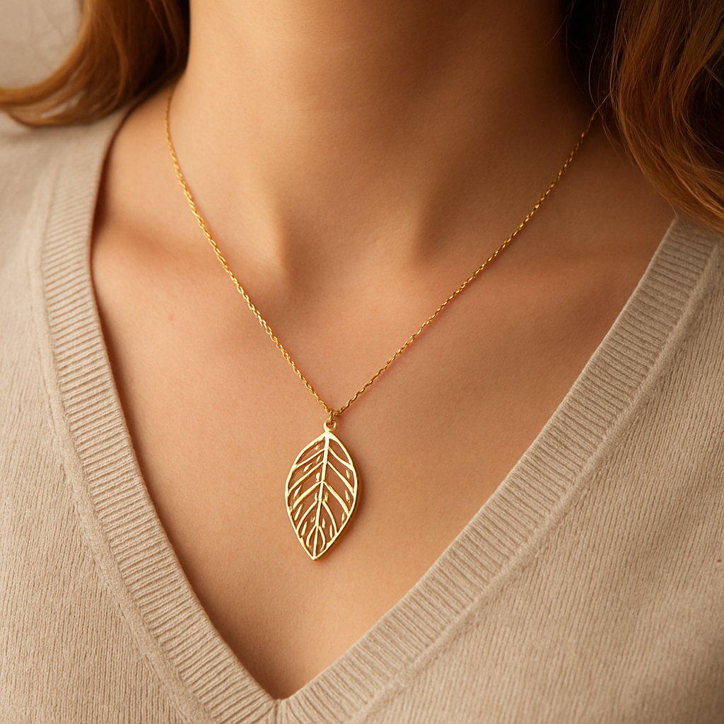 Forest metal single leave short necklace - Gold