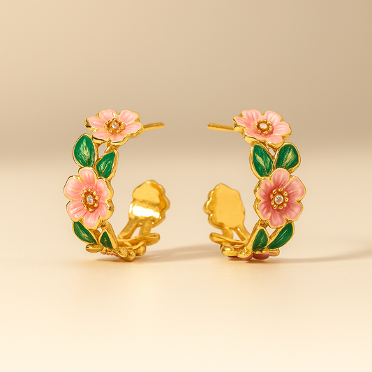 Rose romantic French flower C-shaped earrings