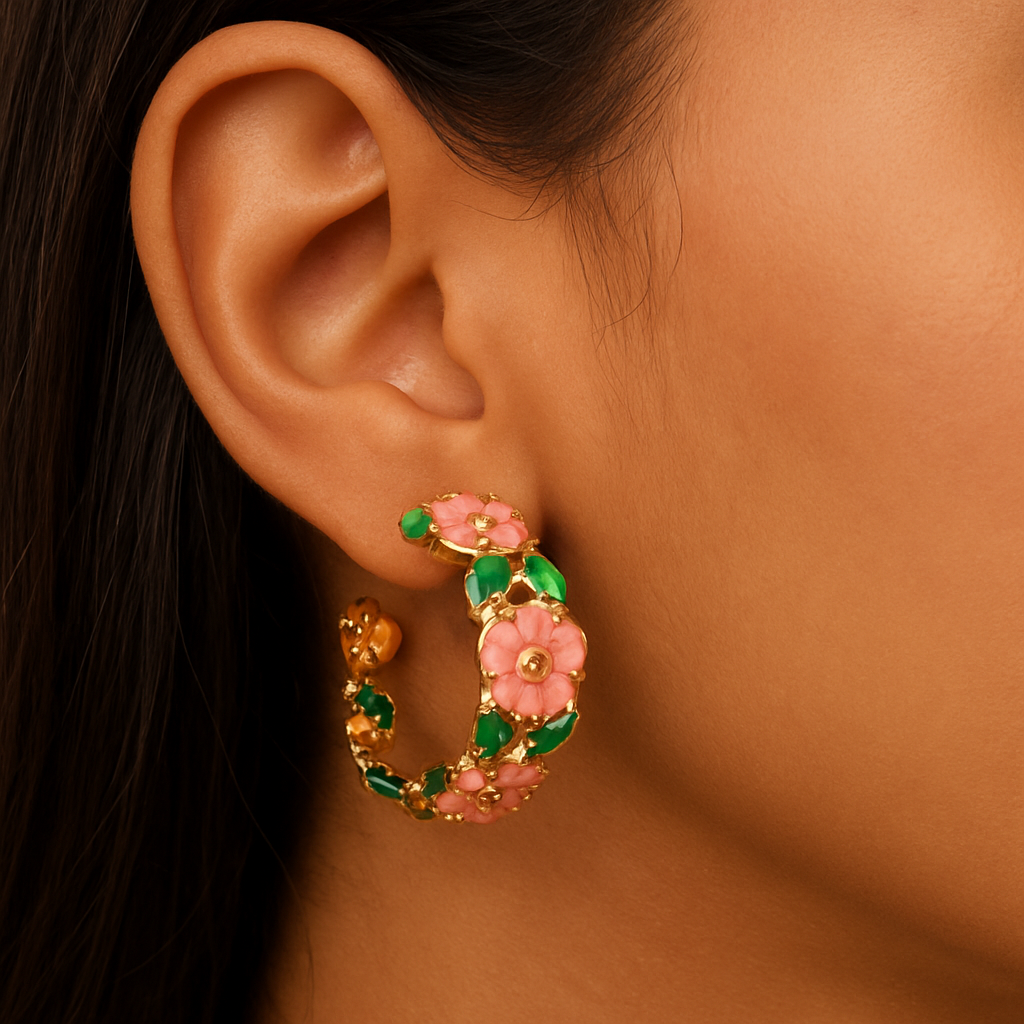 Rose romantic French flower C-shaped earrings