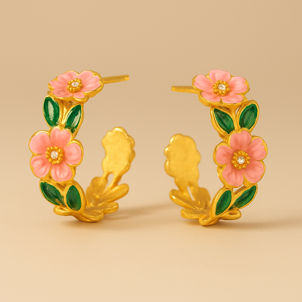 Rose romantic French flower C-shaped earrings