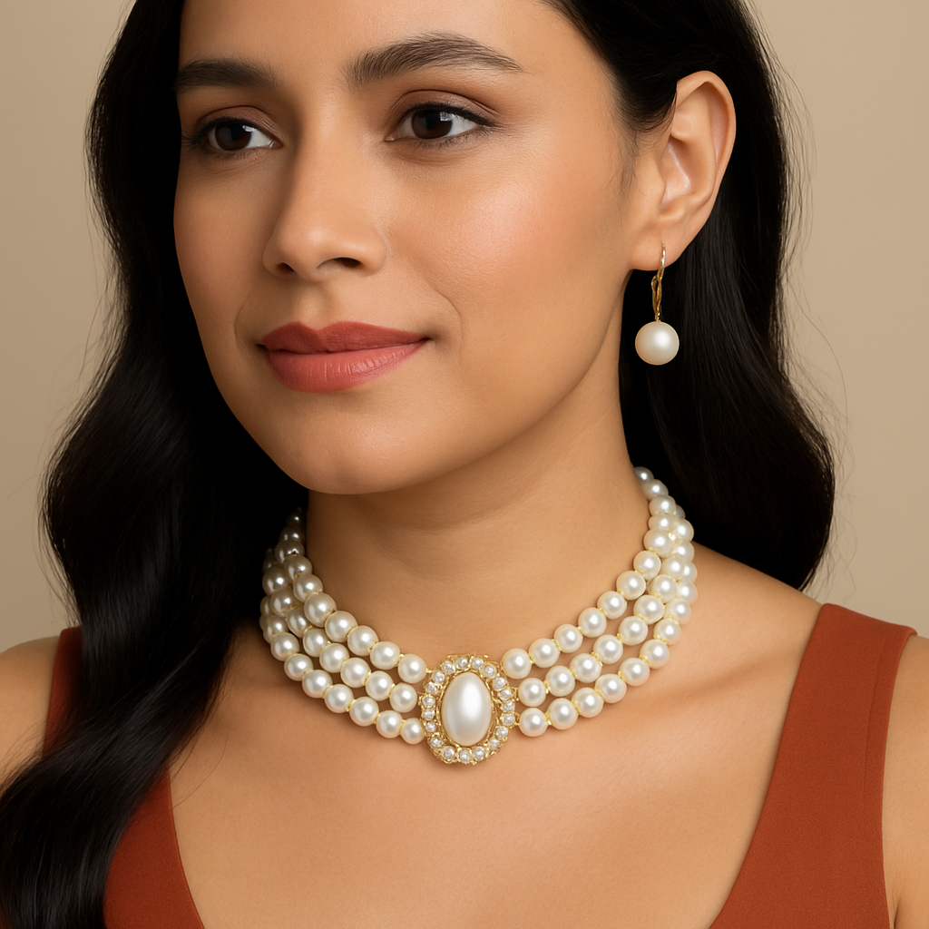 Pearl Choker Necklace Set