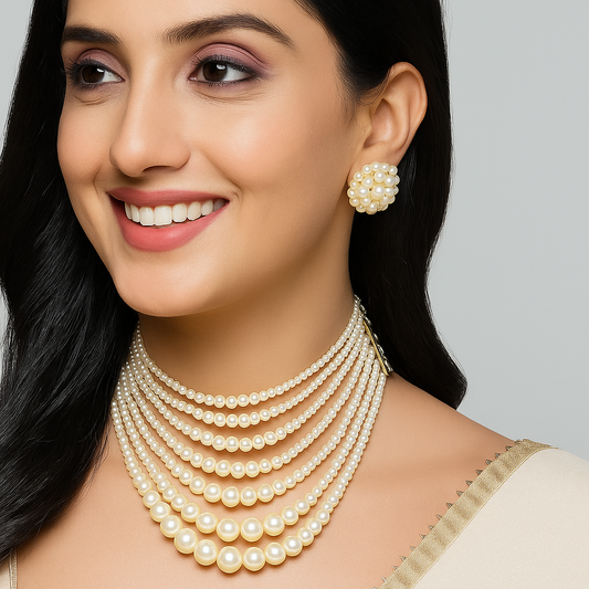 Pearl Multilayer Beaded Coker Necklace Set