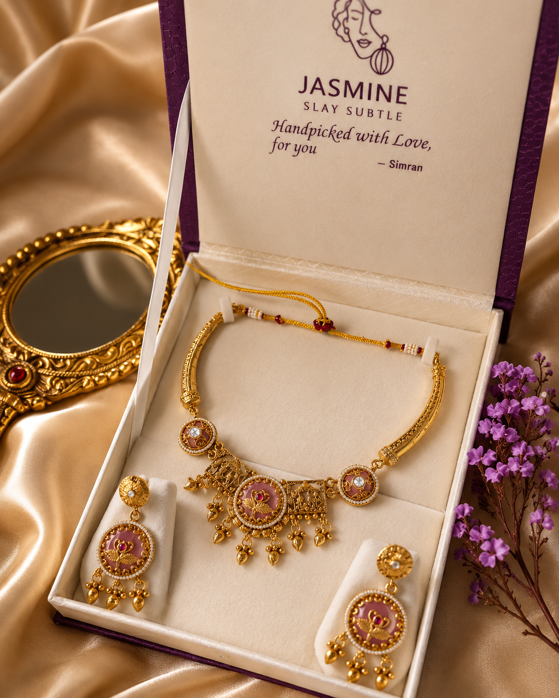 Pink Meenakari Hasli Necklace Set