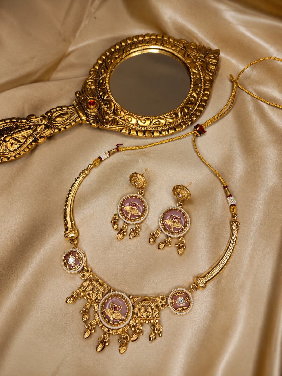 Pink Meenakari Hasli Necklace Set