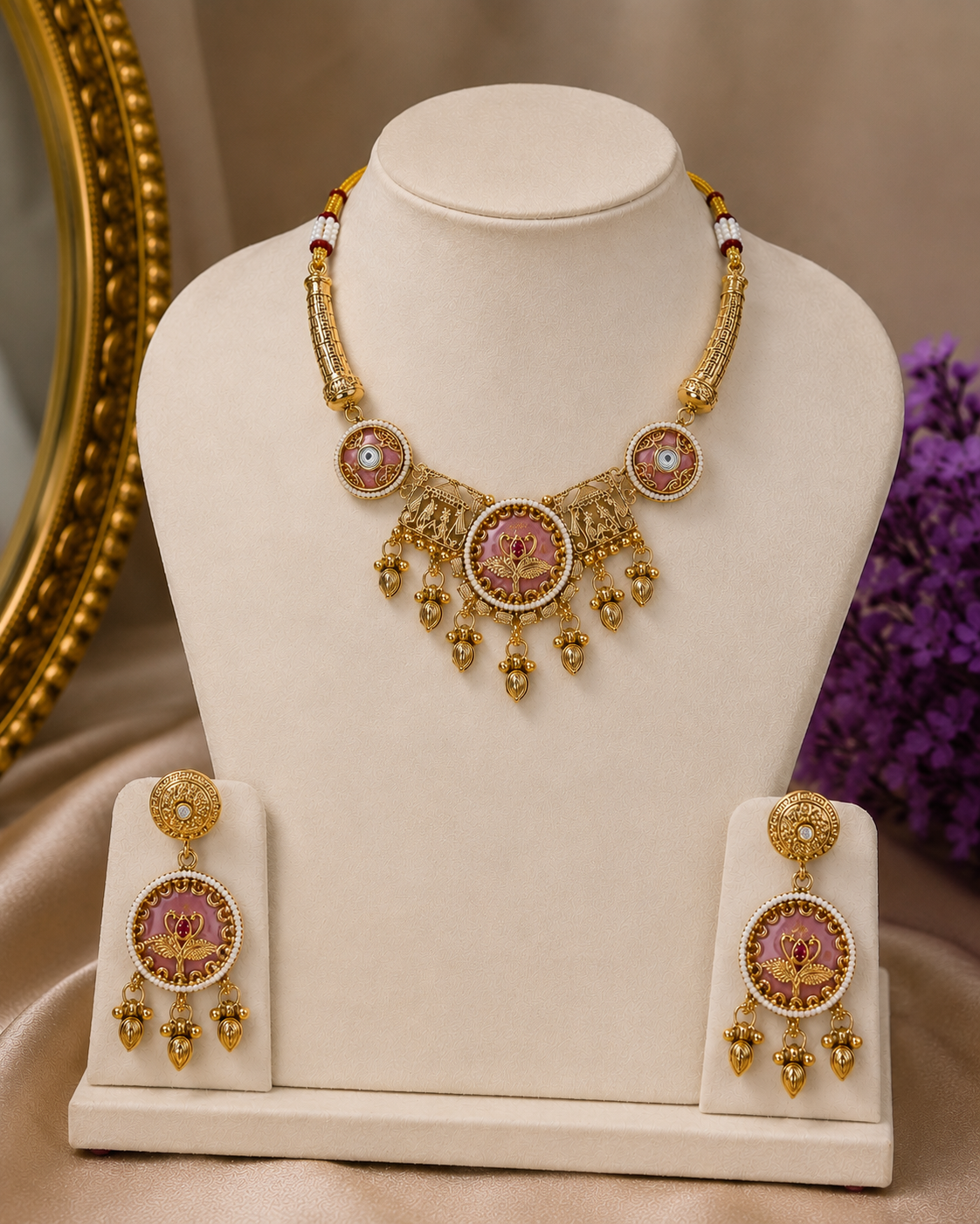Pink Meenakari Hasli Necklace Set