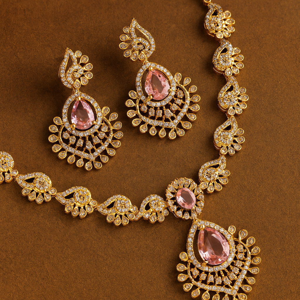 Pink Chaandbali Necklace Set