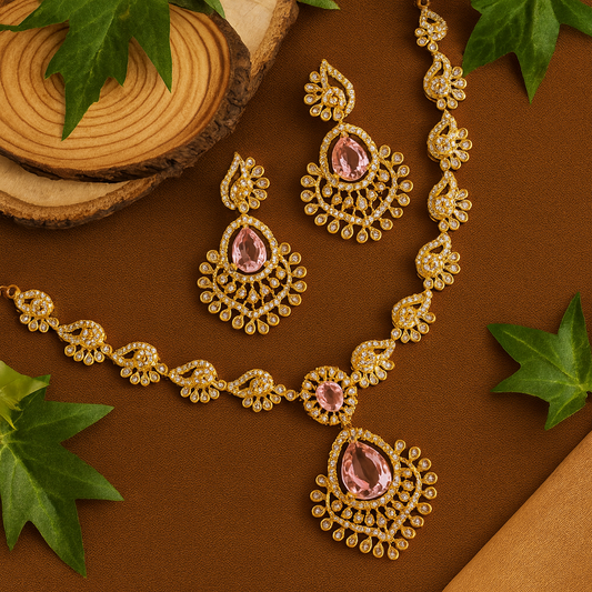 Pink Chaandbali Necklace Set