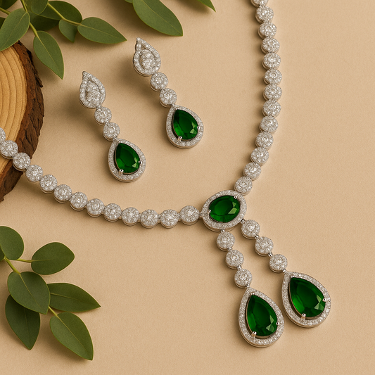 Emerald Halo Elegance Necklace Set