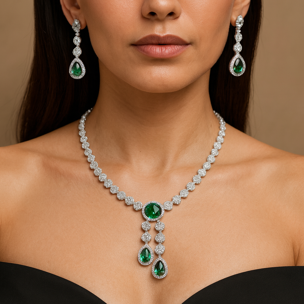 Emerald Halo Elegance Necklace Set