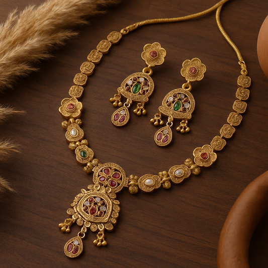 Rajwada Temple Bloom Necklace Set