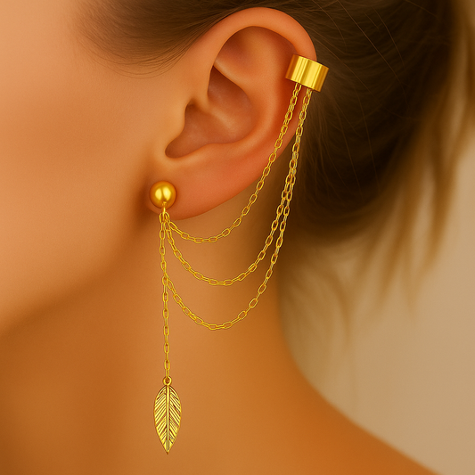 Chainleaf Charm Layered Earrings