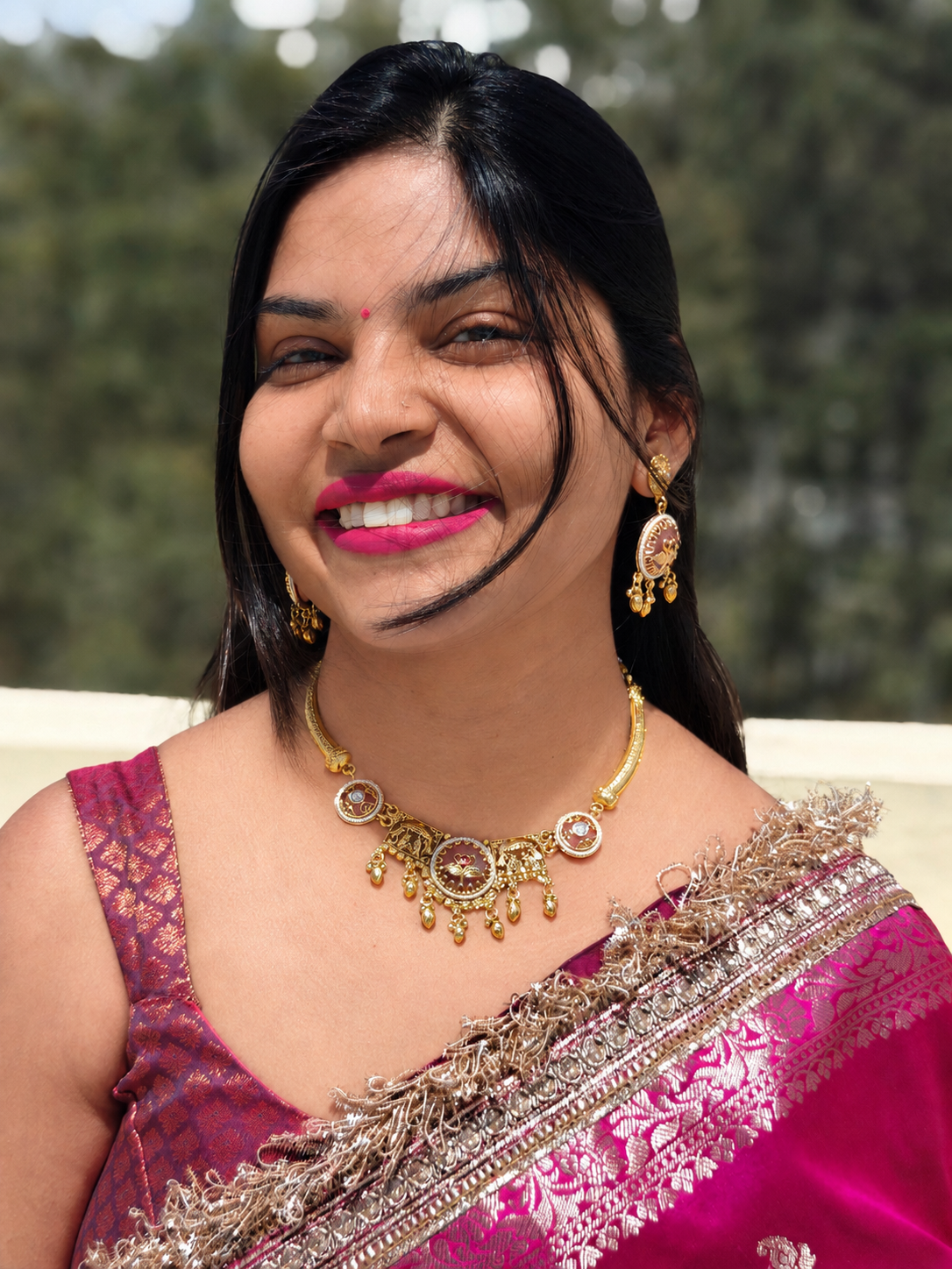 Pink Meenakari Hasli Necklace Set
