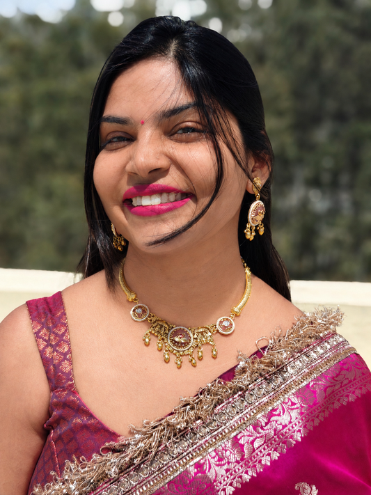 Pink Meenakari Hasli Necklace Set