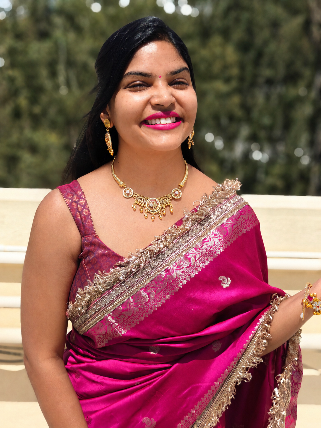 Pink Meenakari Hasli Necklace Set