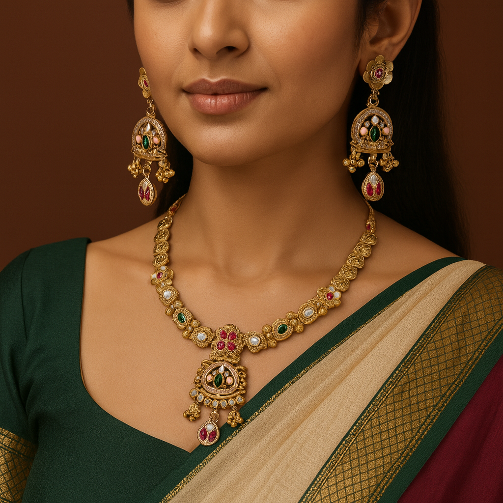 Rajwada Temple Bloom Necklace Set