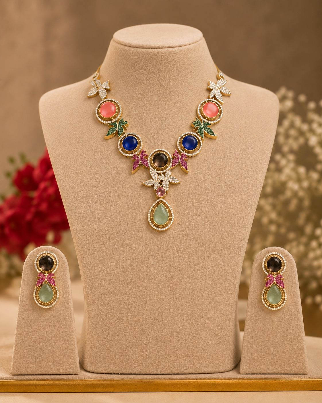 Multicolor Gemstone Butterfly Sabyasachi Necklace Set