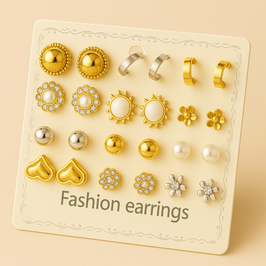 12 Pairs Card Mounted Earrings Set