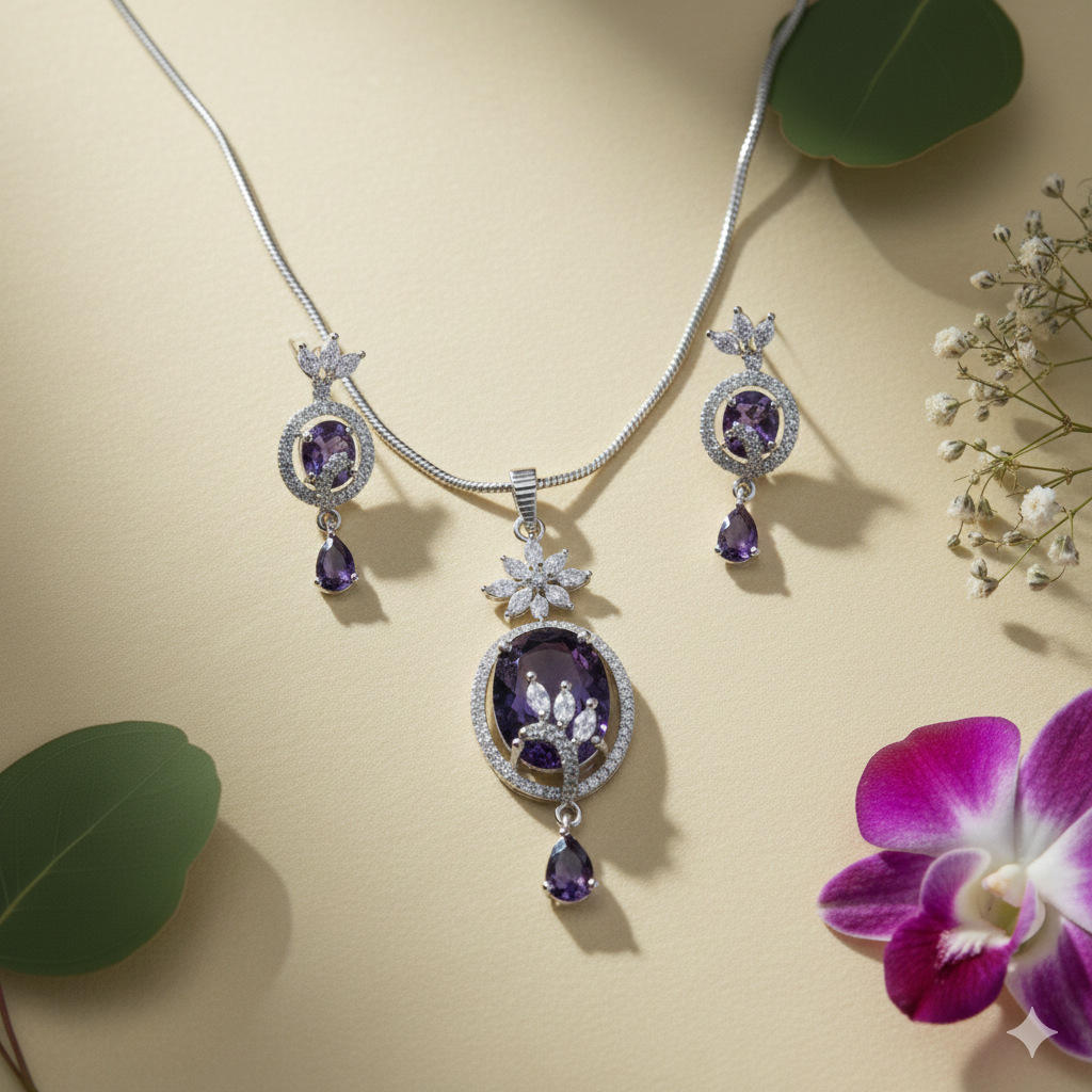 Lavender Crown Pendant Set