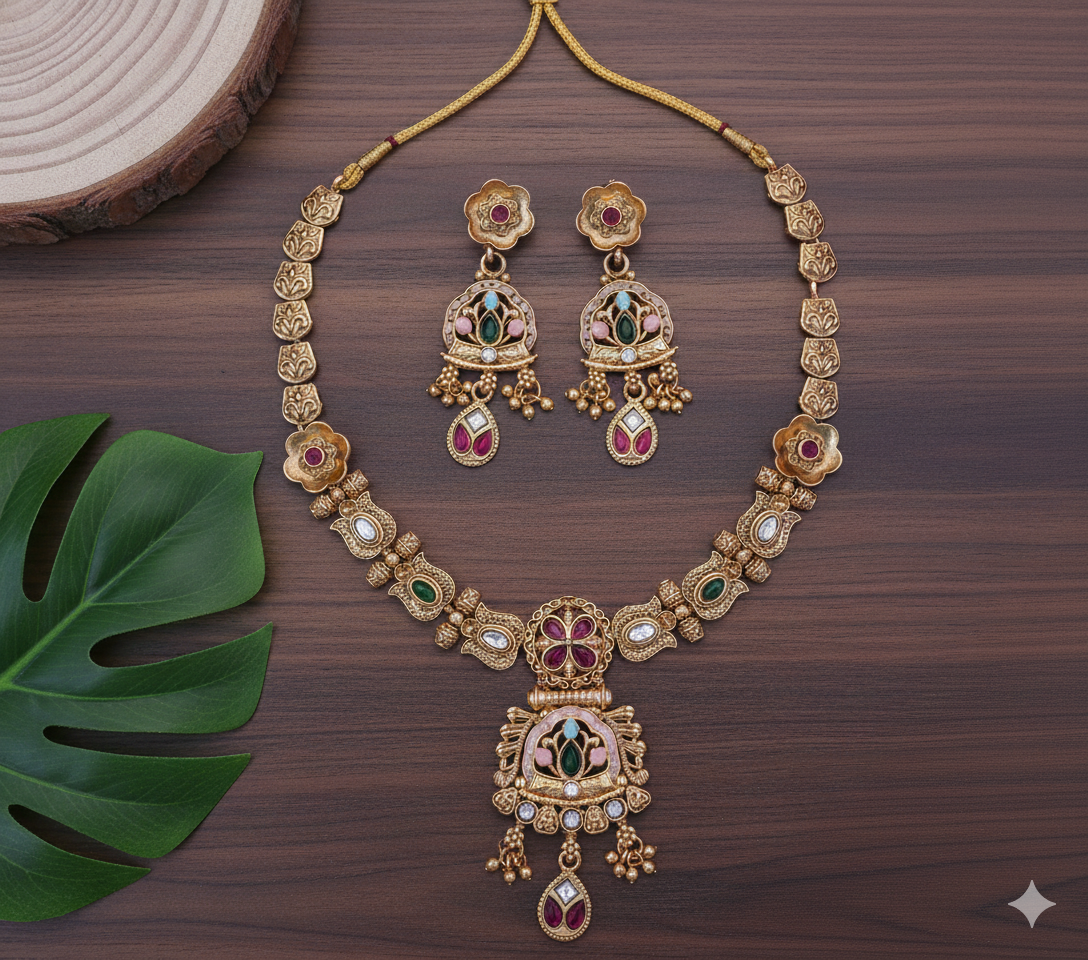 Rajwada Temple Bloom Necklace Set