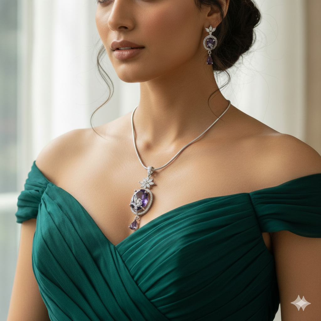 Lavender Crown Pendant Set