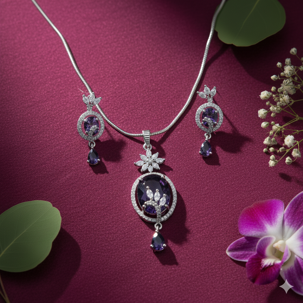 Lavender Crown Pendant Set