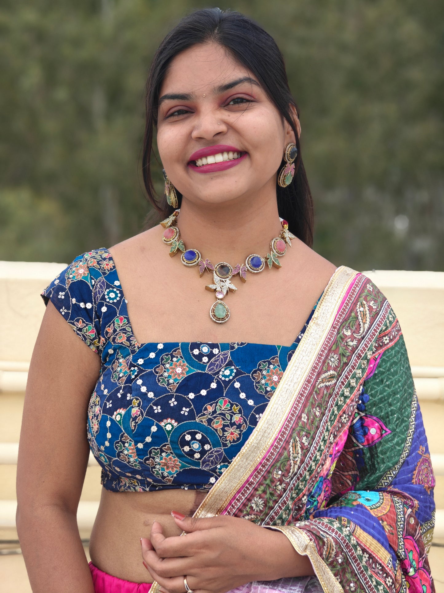 Multicolor Gemstone Butterfly Sabyasachi Necklace Set