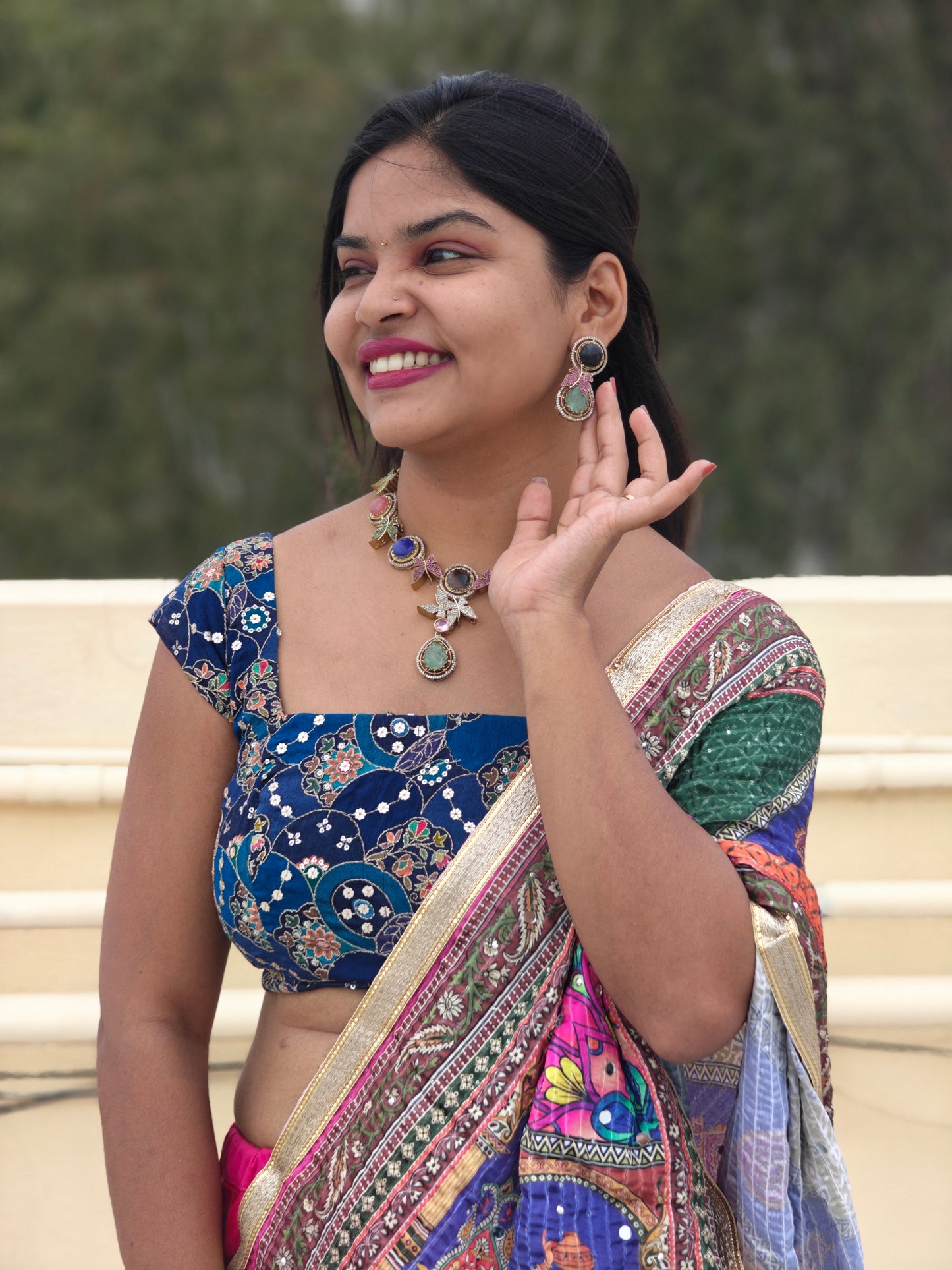 Multicolor Gemstone Butterfly Sabyasachi Necklace Set