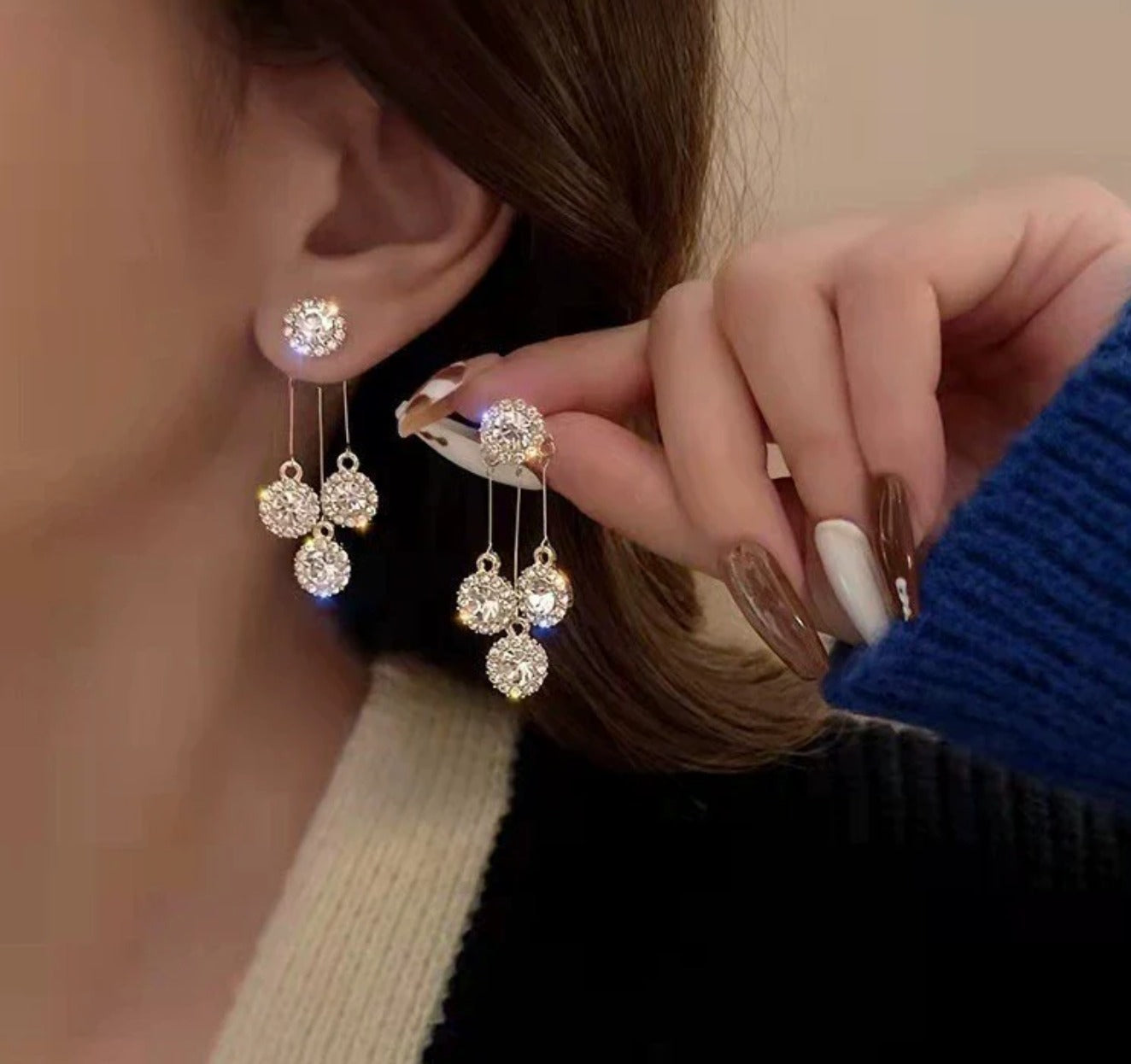 Flash Diamond tassel 2 in 1 earrings