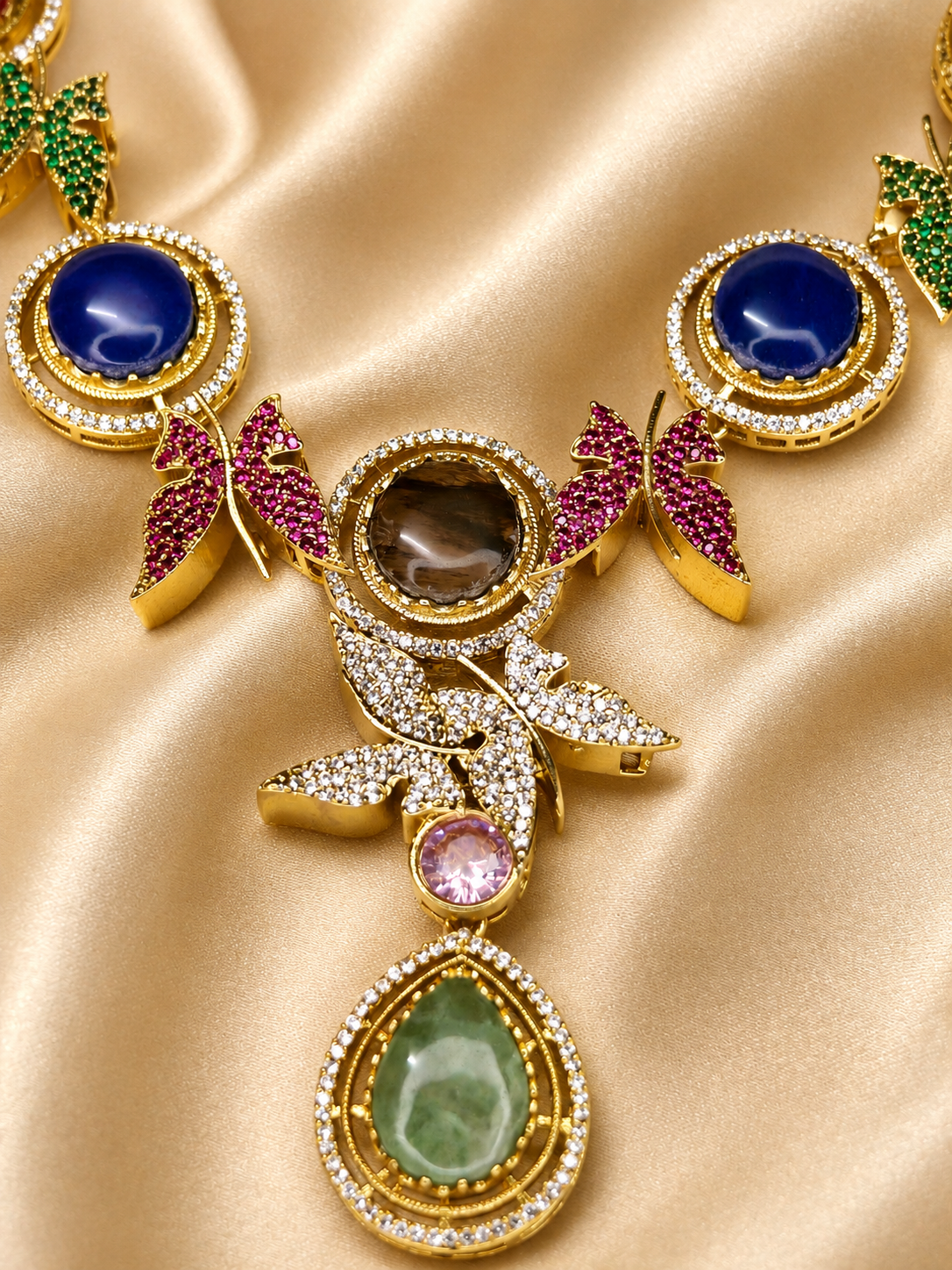 Multicolor Gemstone Butterfly Sabyasachi Necklace Set