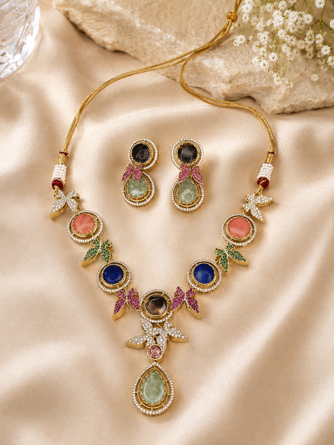 Multicolor Gemstone Butterfly Sabyasachi Necklace Set