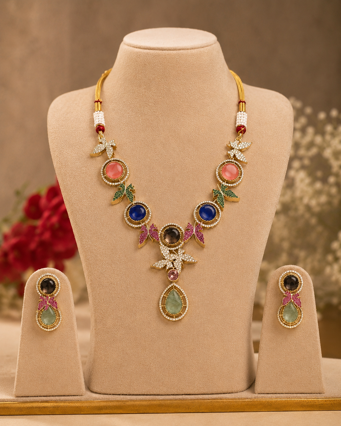 Multicolor Gemstone Butterfly Sabyasachi Necklace Set