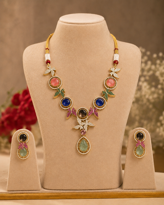 Multicolor Gemstone Butterfly Sabyasachi Necklace Set