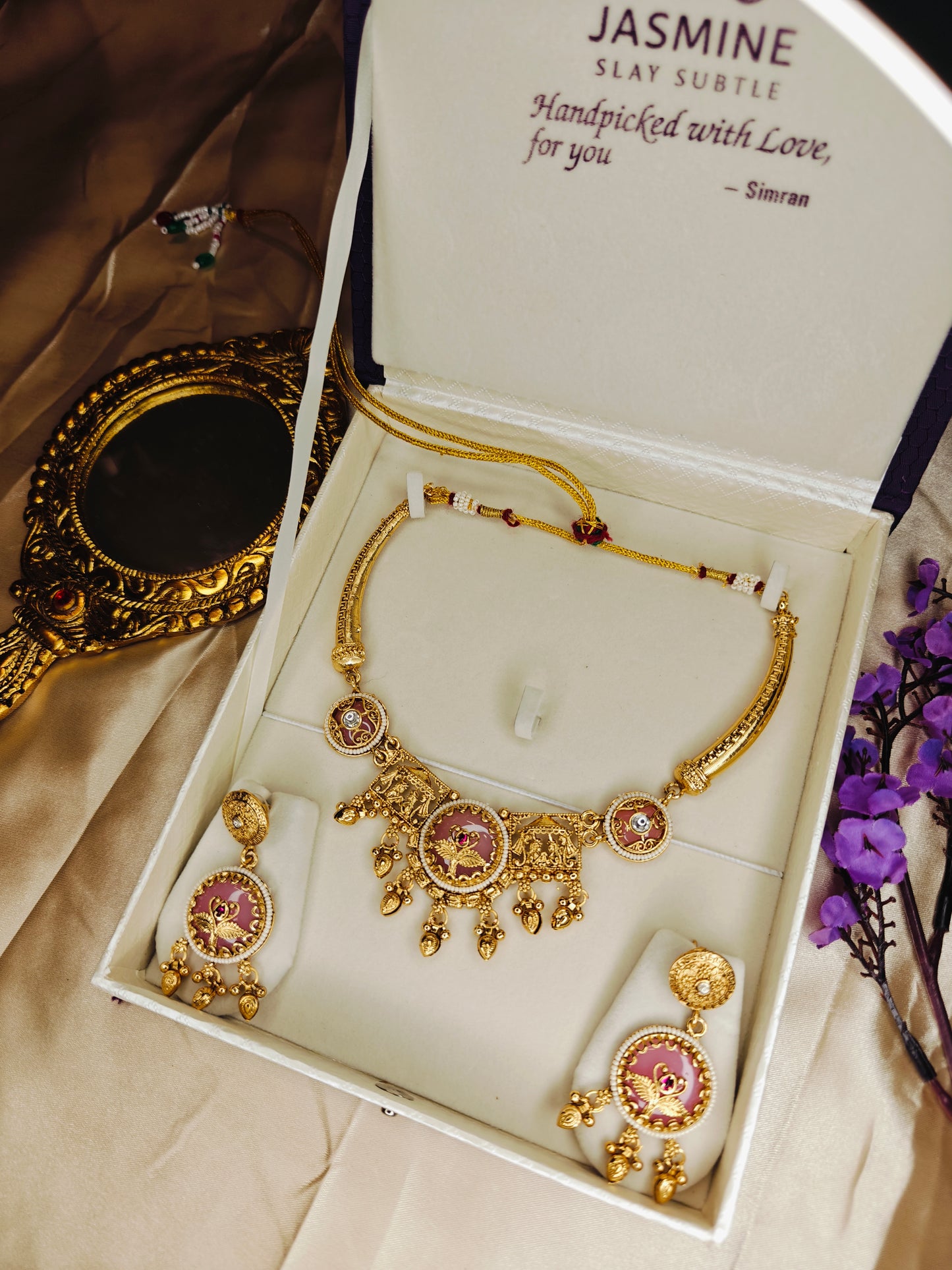 Pink Meenakari Hasli Necklace Set