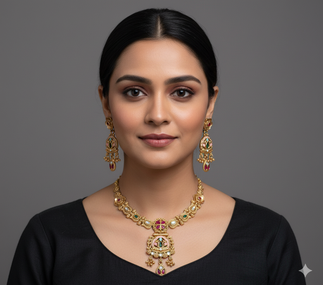 Rajwada Temple Bloom Necklace Set